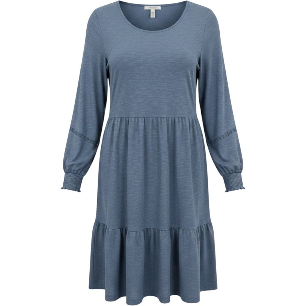 Canyon Retreat Tiered Midi Dress XL Blue Lace Trim Long Sleeve Boho Cottagecore